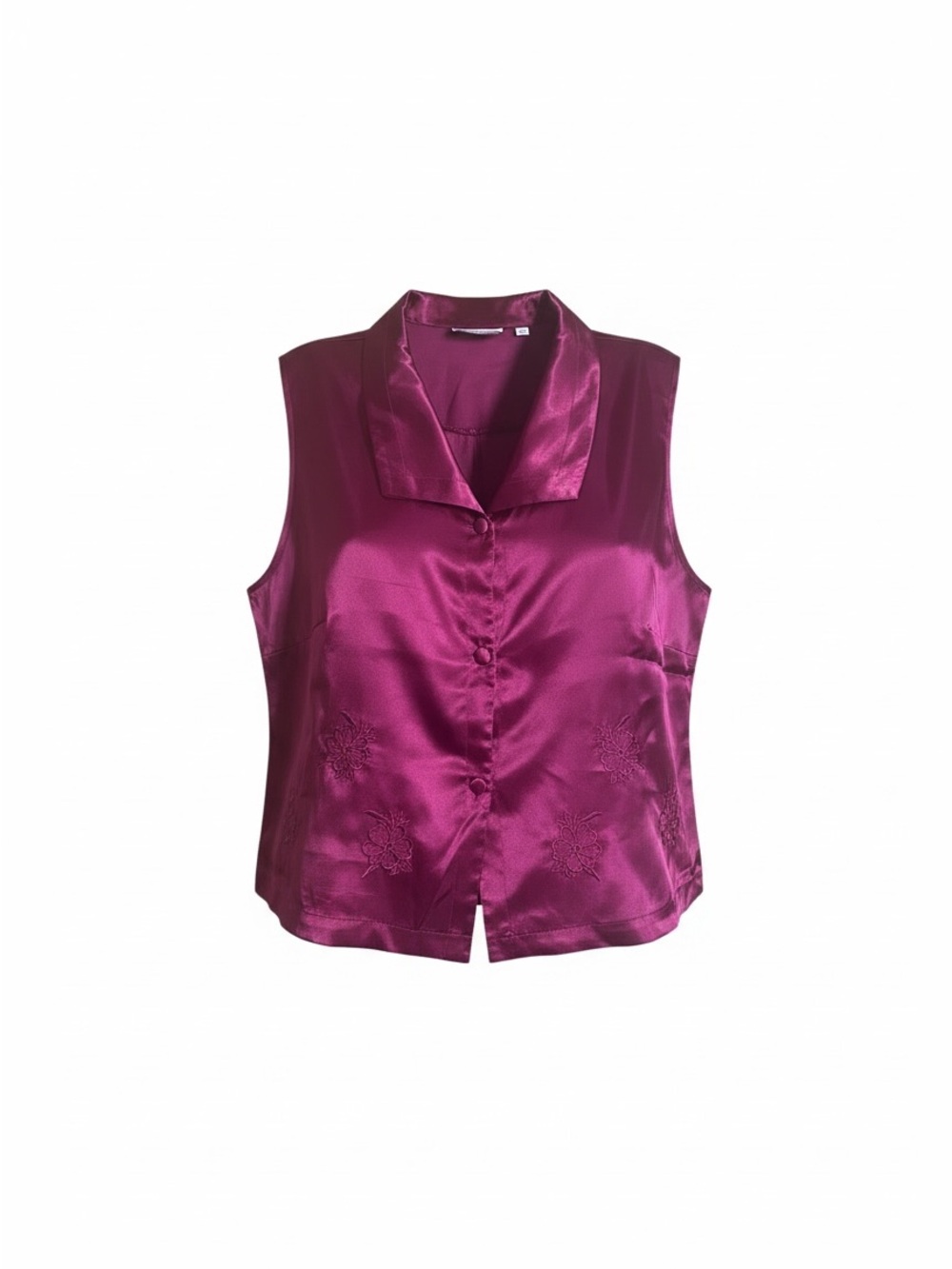 Lord & Taylor Satin Sleeveless Button-Front Camisole Set in Magenta